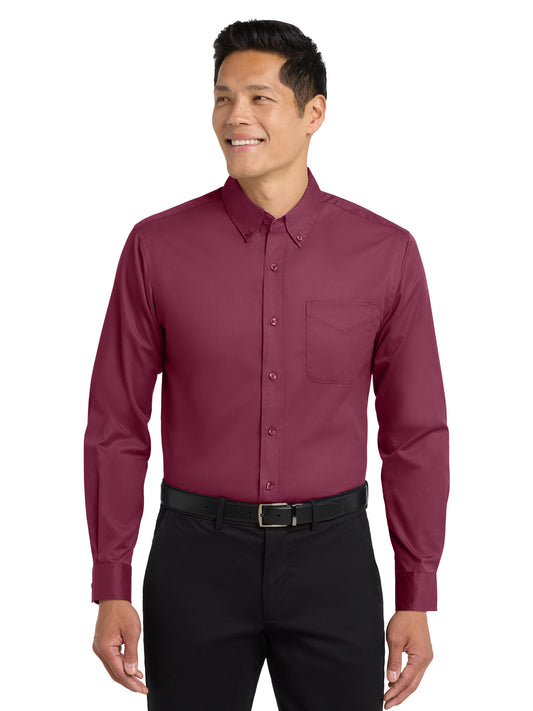 Unisex Tall Long Sleeve Easy Care Shirt - TLS608 - Burgundy/Light Stone