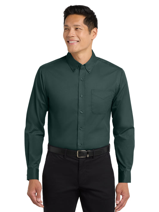 Unisex Tall Long Sleeve Easy Care Shirt - TLS608 - Dark Green/Navy