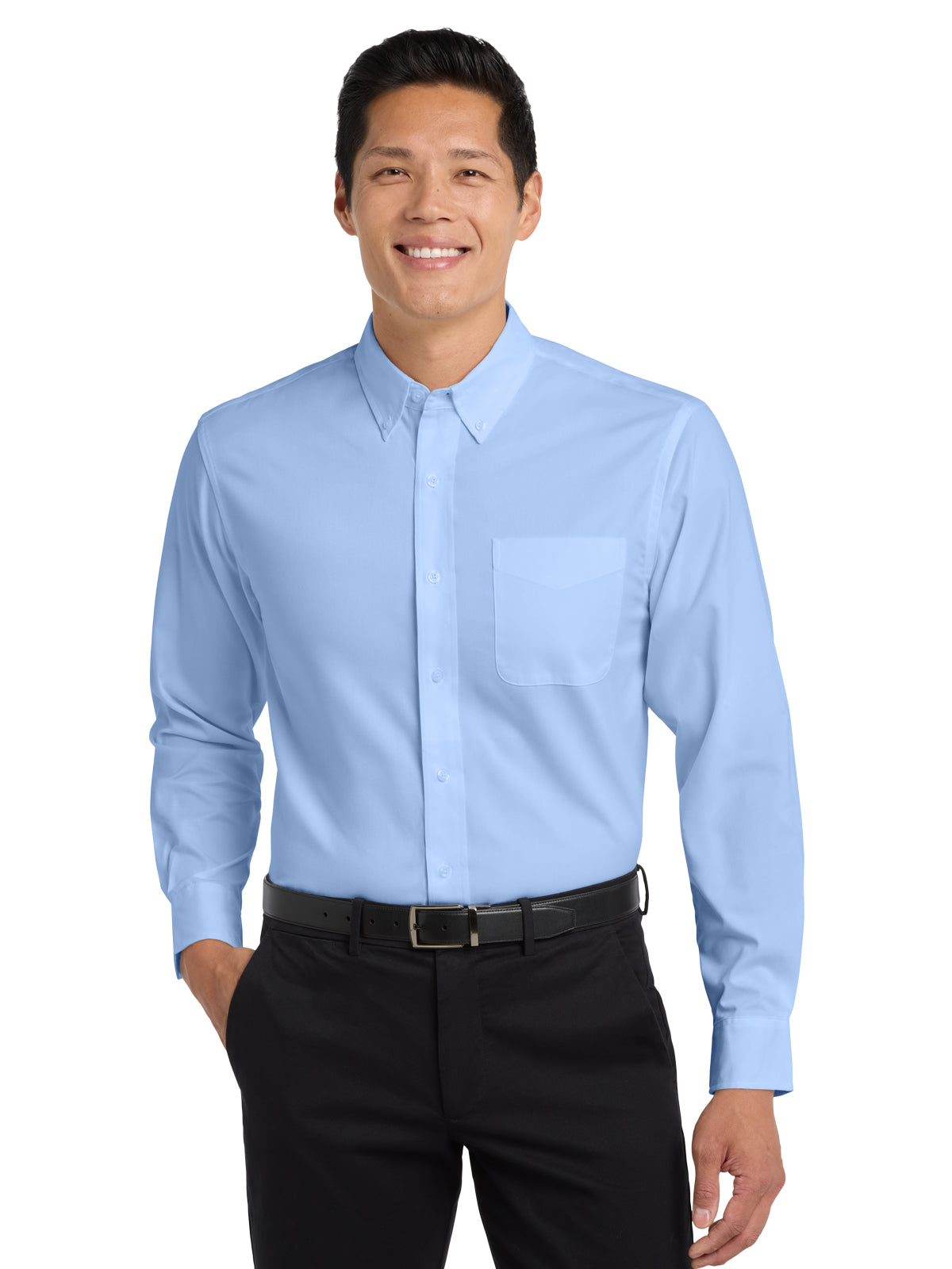 Unisex Tall Long Sleeve Easy Care Shirt - TLS608 - Light Blue/Light Stone