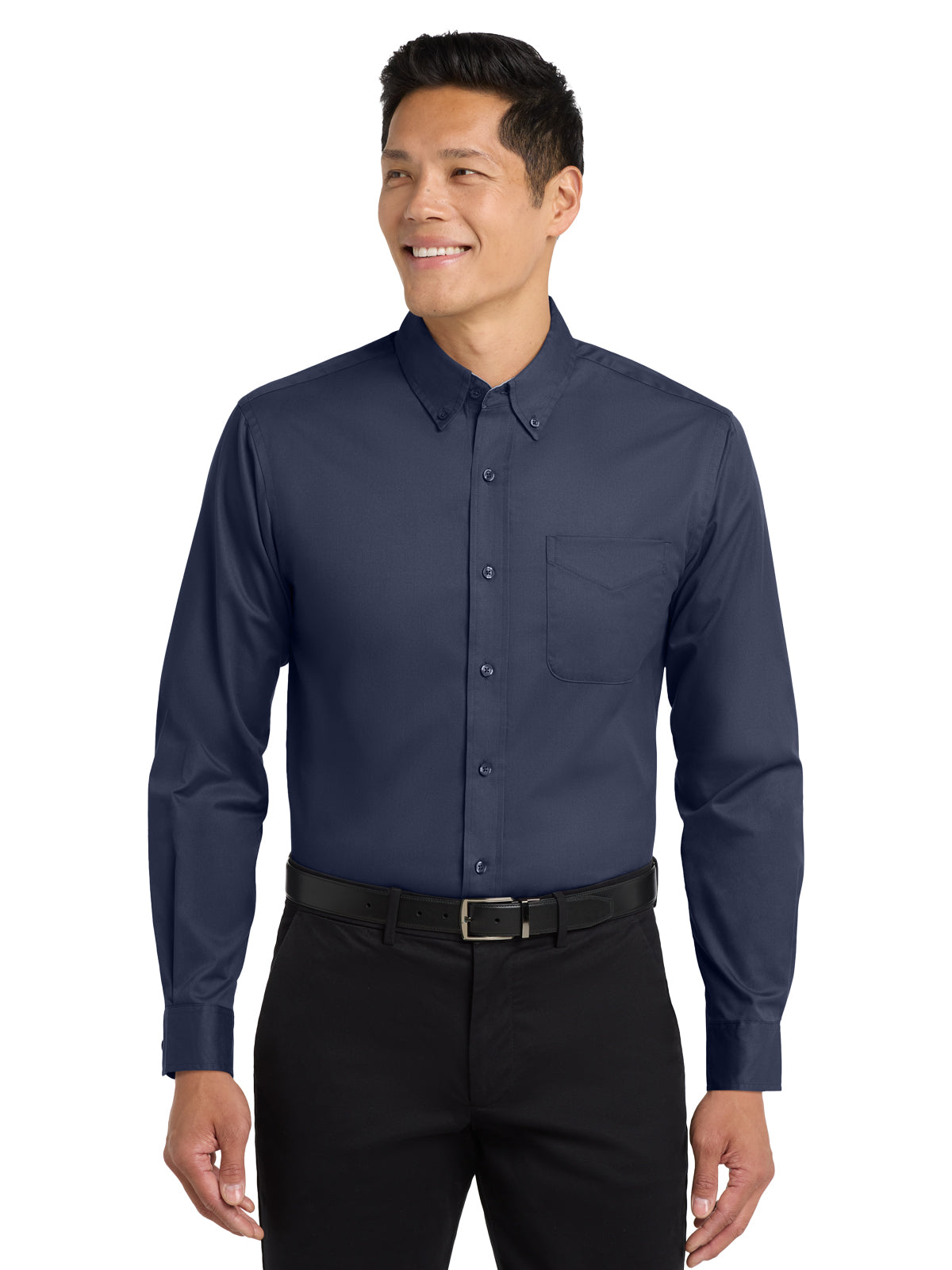 Unisex Tall Long Sleeve Easy Care Shirt - TLS608 - Navy/Light Stone