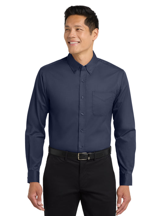 Unisex Tall Long Sleeve Easy Care Shirt - TLS608 - Navy/Light Stone