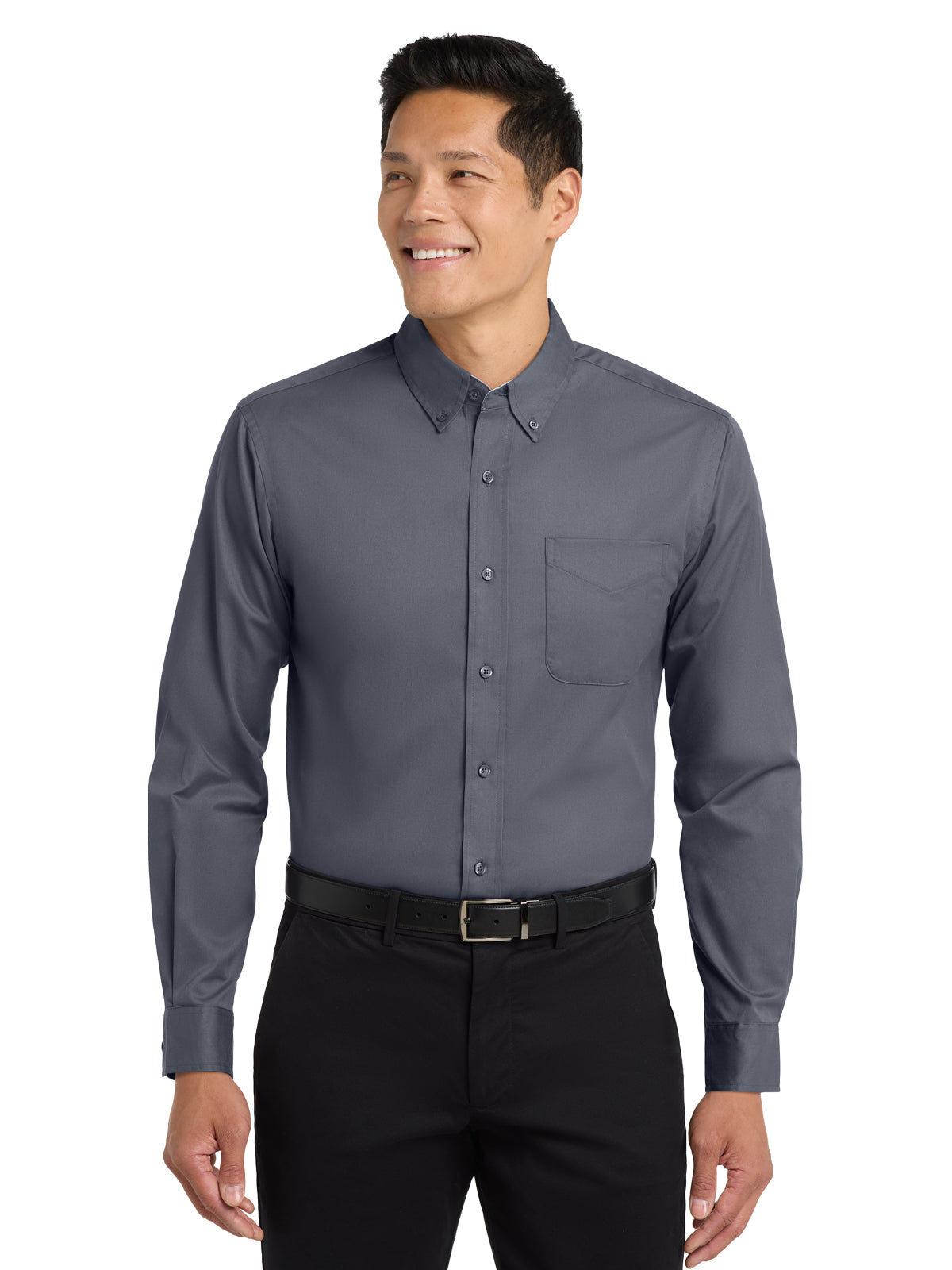 Unisex Tall Long Sleeve Easy Care Shirt - TLS608 - Steel Grey/Light Stone