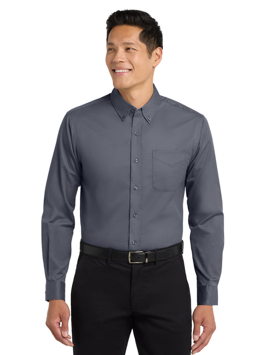 Unisex Tall Long Sleeve Easy Care Shirt - TLS608 - Steel Grey/Light Stone