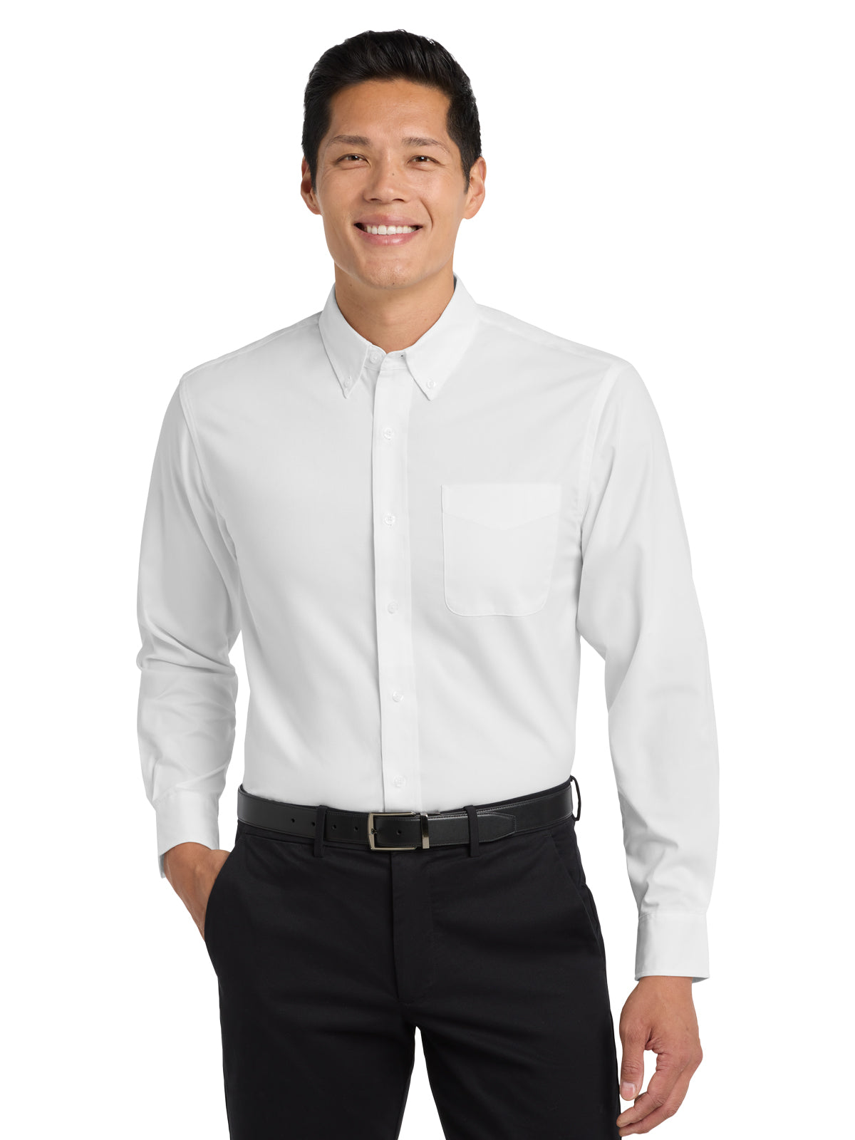 Unisex Tall Long Sleeve Easy Care Shirt - TLS608 - White/Light Stone