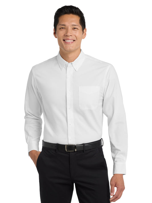 Unisex Tall Long Sleeve Easy Care Shirt - TLS608 - White/Light Stone
