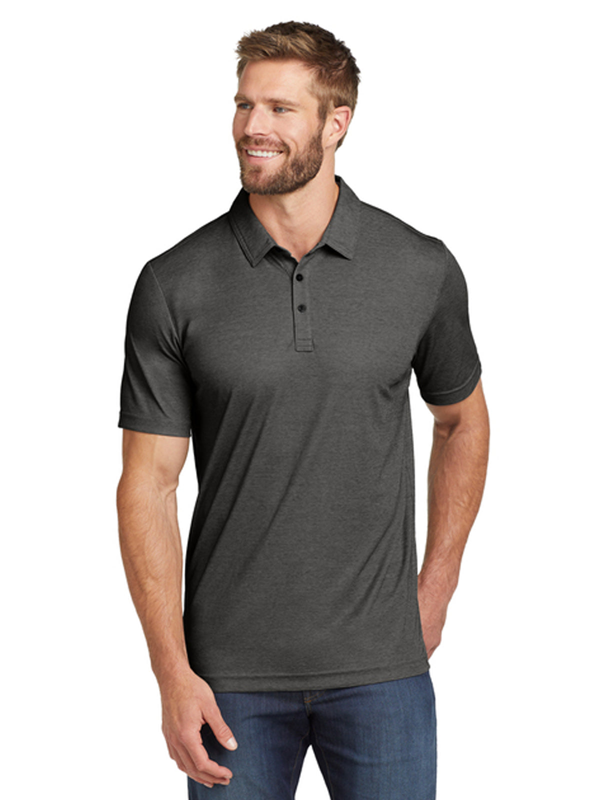 Men's Pocketless Oceanside Heather Polo - TM1MU412 - Black Heather