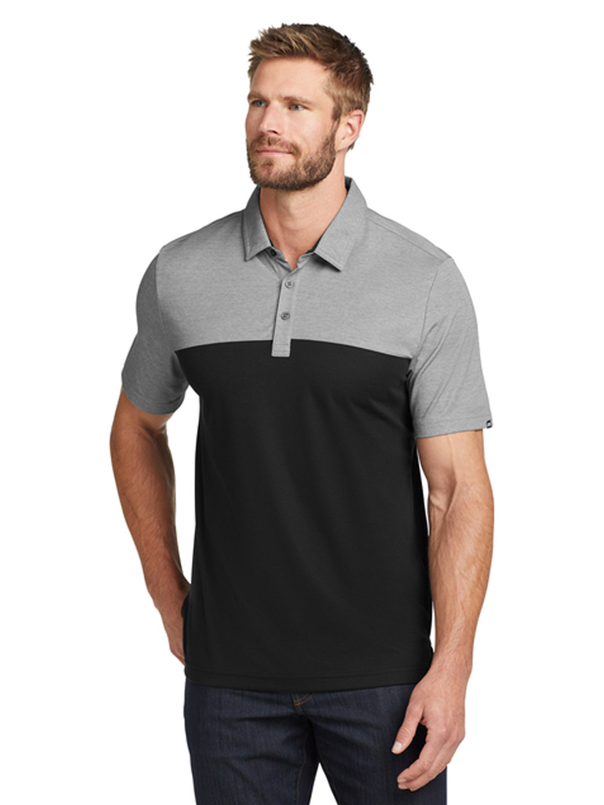 Men's Pocketless Oceanside Blocked Polo - TM1MU414 - Black Heather/ Black