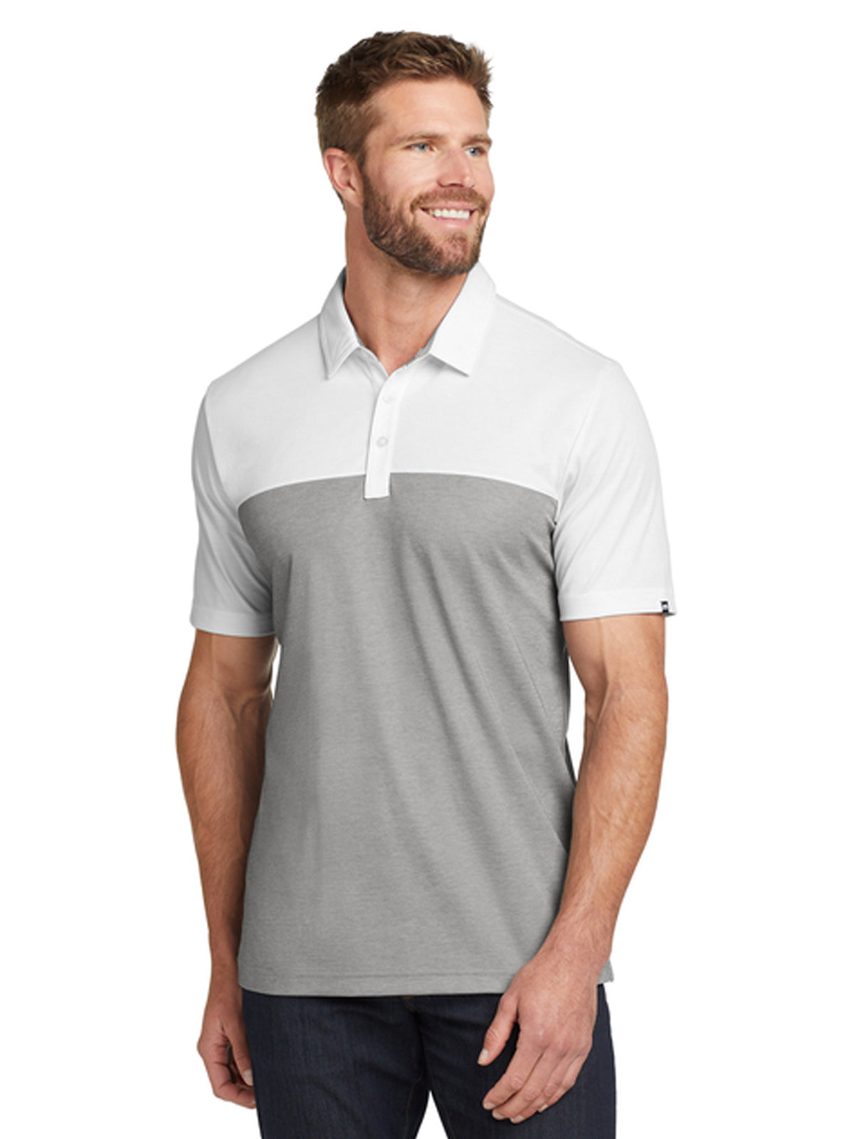 Men's Pocketless Oceanside Blocked Polo - TM1MU414 - White/ Quiet Shade Grey Heather