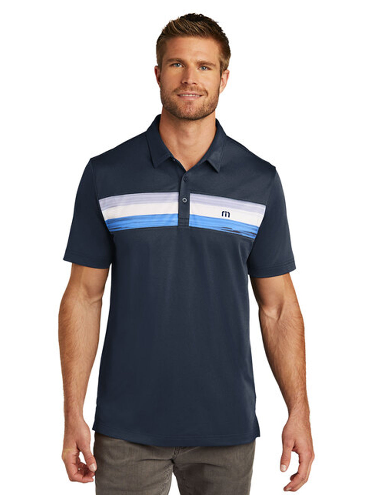Men's Pocketless Cabana Chest Stripe Polo - TM1MU416 - Blue Nights
