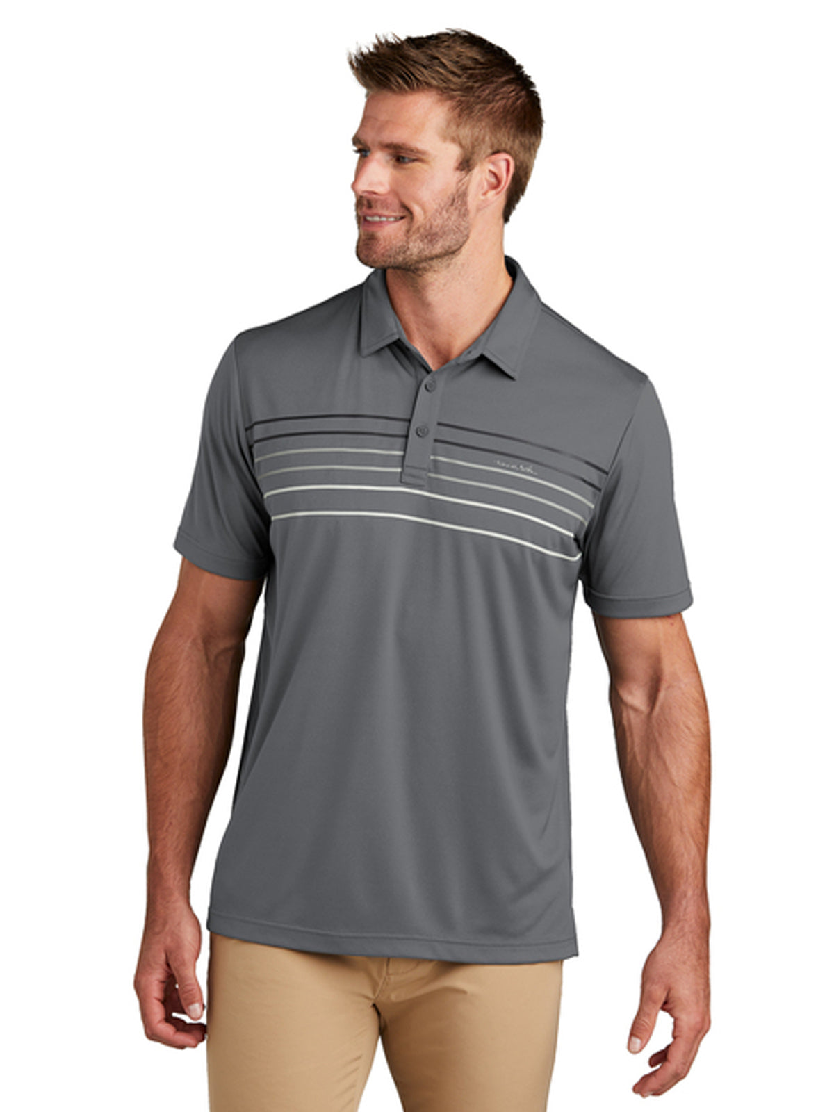 Men's Pocketless Chest Stripe Perfomance Polo - TM1MY400 - Dark Grey