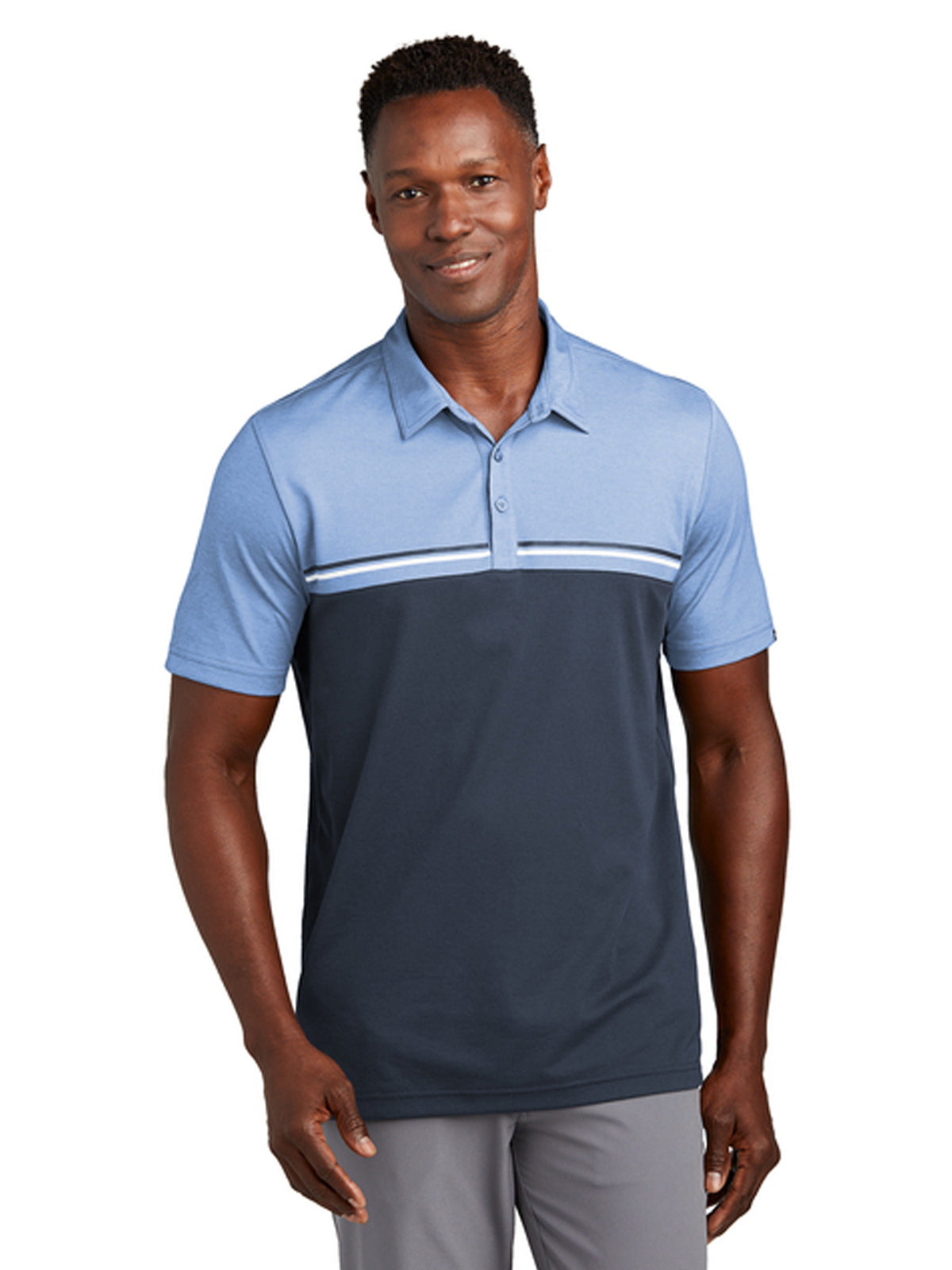 Men's Pocketless Sunset Blocked Polo - TM1MY401 - Riviera Heather/ Blue Nights