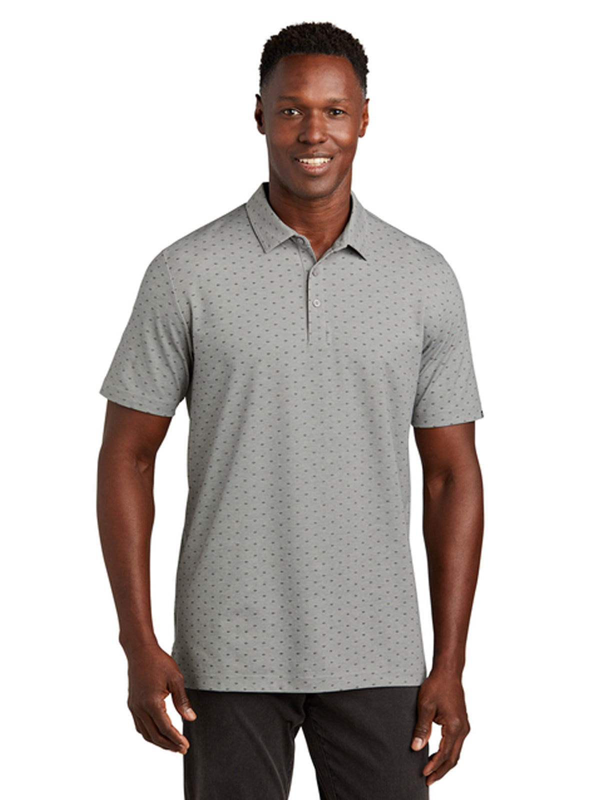 Men's Pocketless Wrinkle Resistant Print Polo - TM1MY403 - Quiet Shade Grey Heather/ Dark Grey