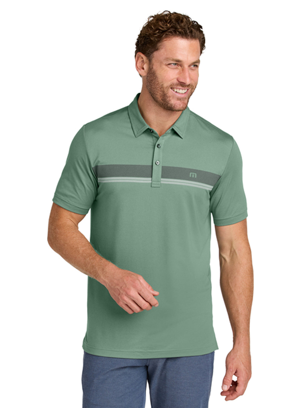 Men's Pocketless Glenview Stripe Polo - TMA41462 - Laurel Green