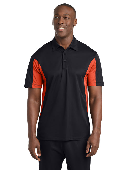 Men's Tall Side Blocked Micropique Sport-Wick Polo - TST655 - Black/Deep Orange