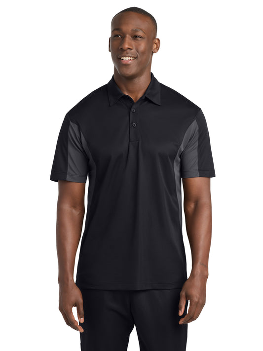 Men's Tall Side Blocked Micropique Sport-Wick Polo - TST655 - Black/Iron Grey