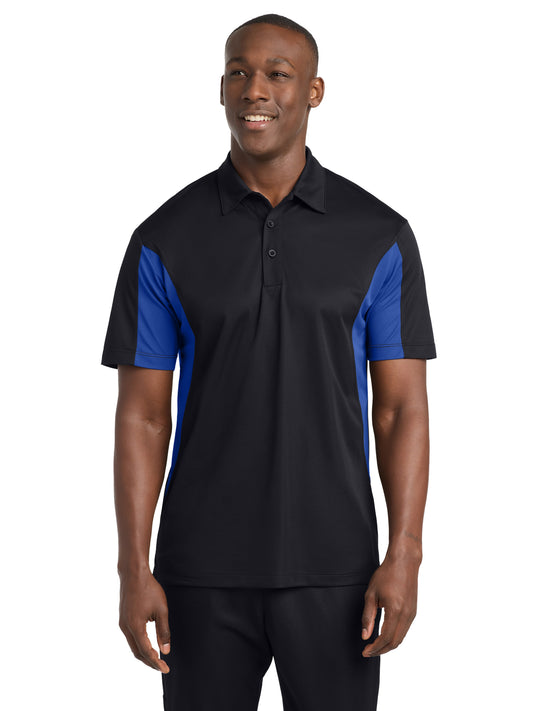 Men's Tall Side Blocked Micropique Sport-Wick Polo - TST655 - Black/True Royal