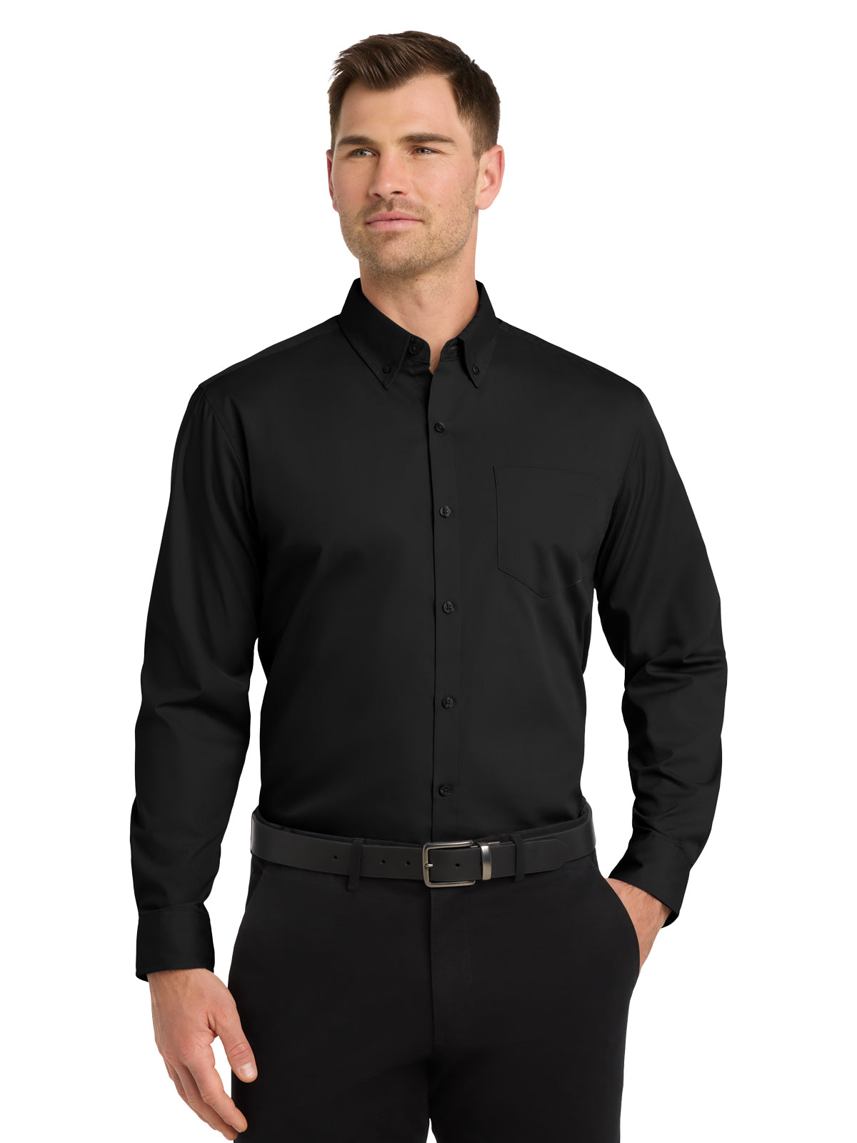 Men's Long Sleeve Poplin Shirt - TW100 - Deep Black