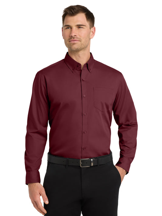 Men's 1-Pocket Long Sleeve Poplin Shirt - W100 - Burgundy