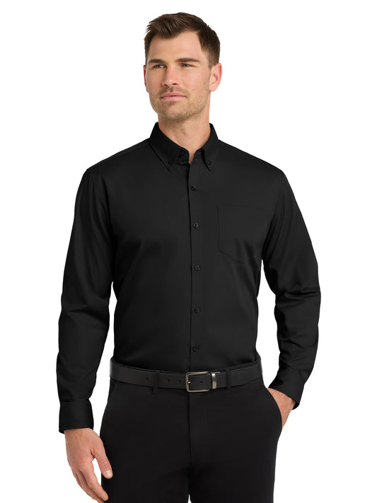 Men's 1-Pocket Long Sleeve Poplin Shirt - W100 - Deep Black
