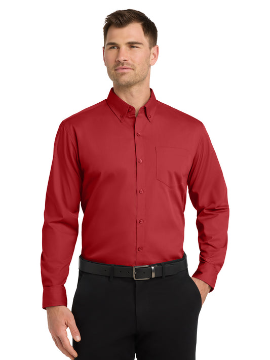Men's 1-Pocket Long Sleeve Poplin Shirt - W100 - Rich Red