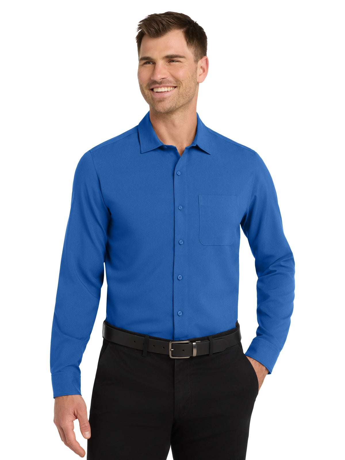 Men's Long Sleeve Button Up Performance Shirt - W401 - True Blue