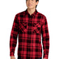Men's Plaid Flannel Shirt - W668 - Engine Red/Black