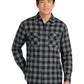 Men's Plaid Flannel Shirt - W668 - Grey/ Black Buffalo Check