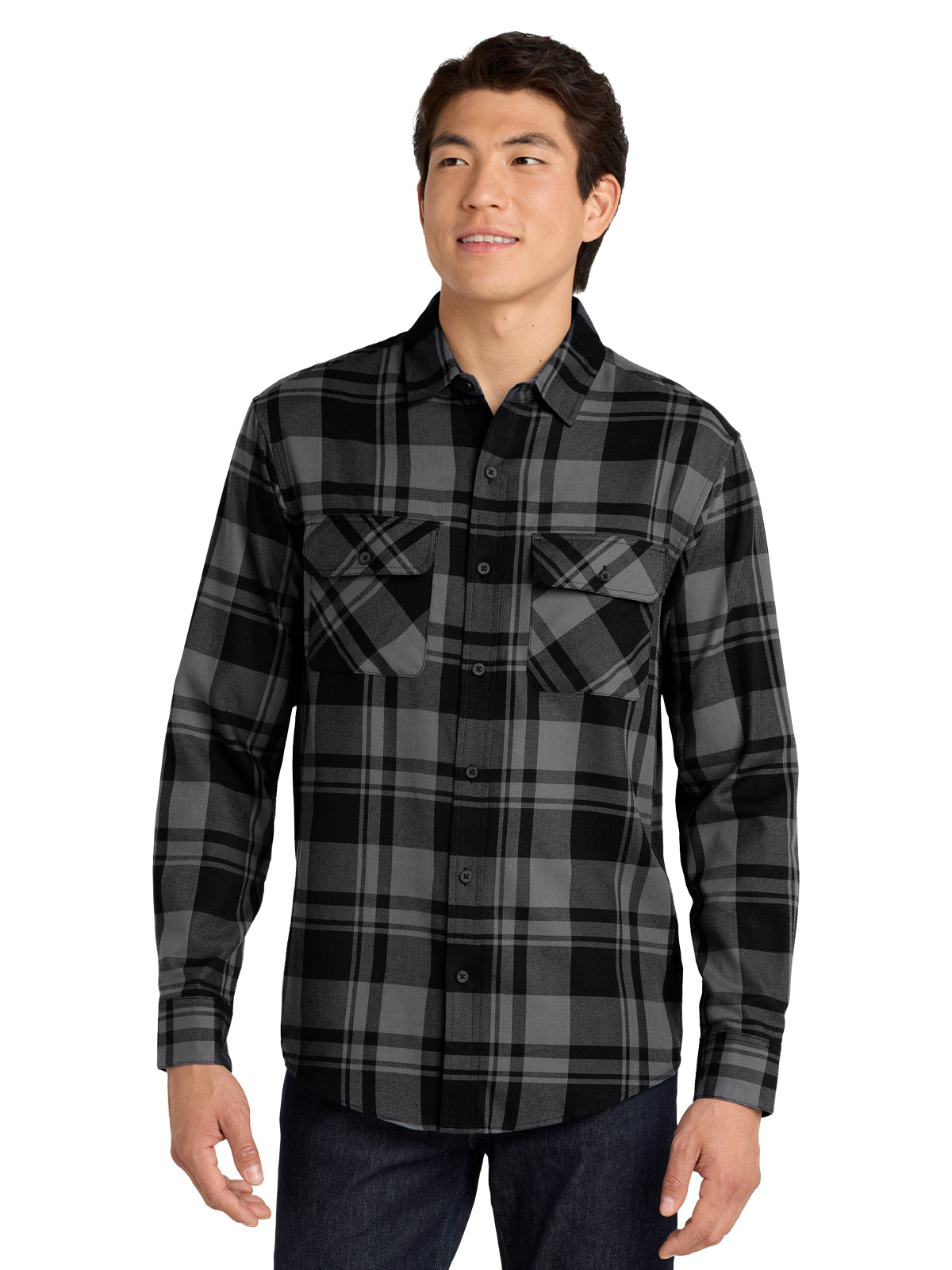 Men's Plaid Flannel Shirt - W668 - Grey/Black