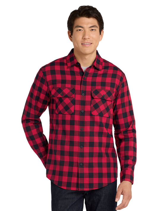 Men's Plaid Flannel Shirt - W668 - Red/ Black Buffalo Check