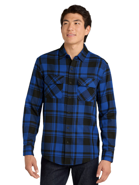 Men's Plaid Flannel Shirt - W668 - Royal/Black