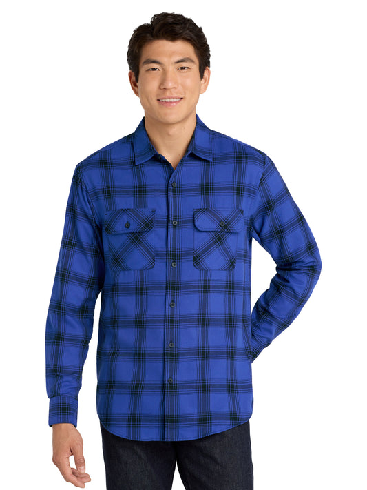 Men's Plaid Flannel Shirt - W668 - Royal/ Black Open Plaid