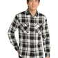Men's Plaid Flannel Shirt - W668 - Snow White/Black