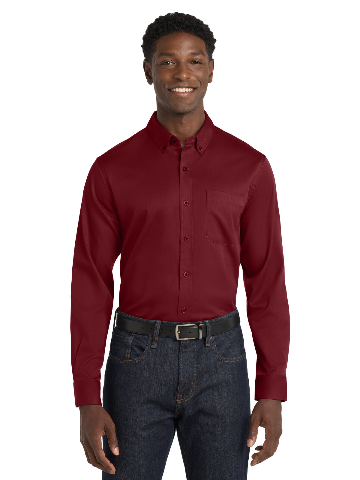 Men's Long Sleeve Button Up Performance Shirt - W808 - Burgundy