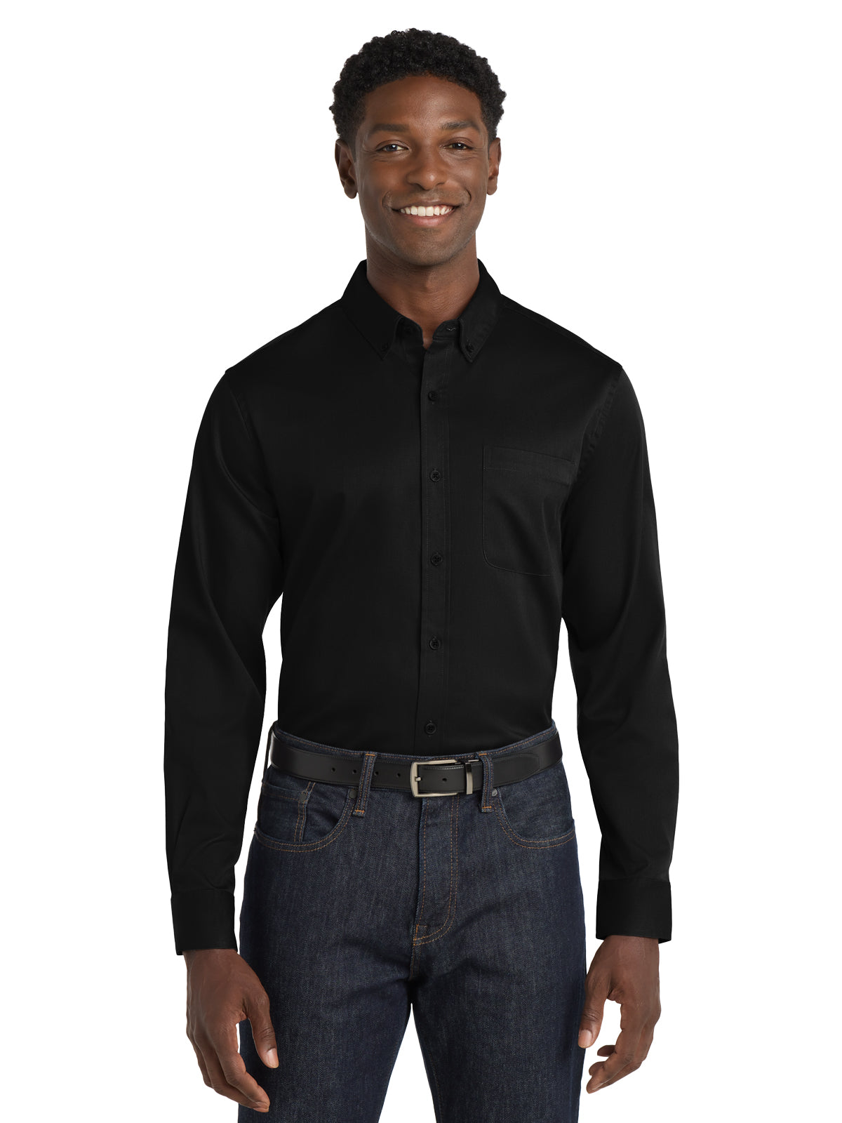 Men's Long Sleeve Button Up Performance Shirt - W808 - Deep Black