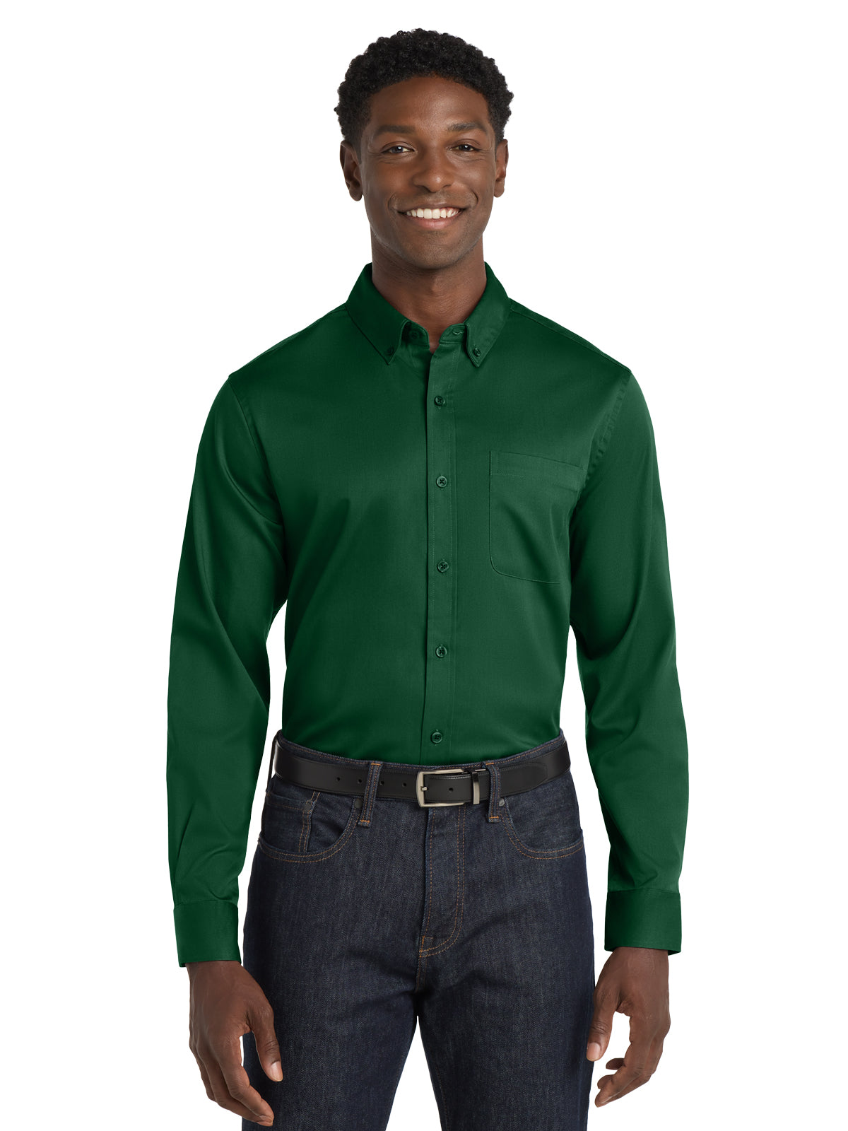 Men's Long Sleeve Button Up Performance Shirt - W808 - Dark Green