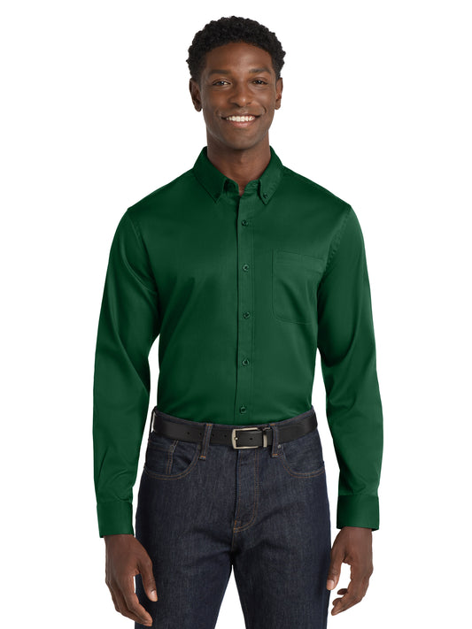 Men's Long Sleeve Button Up Performance Shirt - W808 - Dark Green