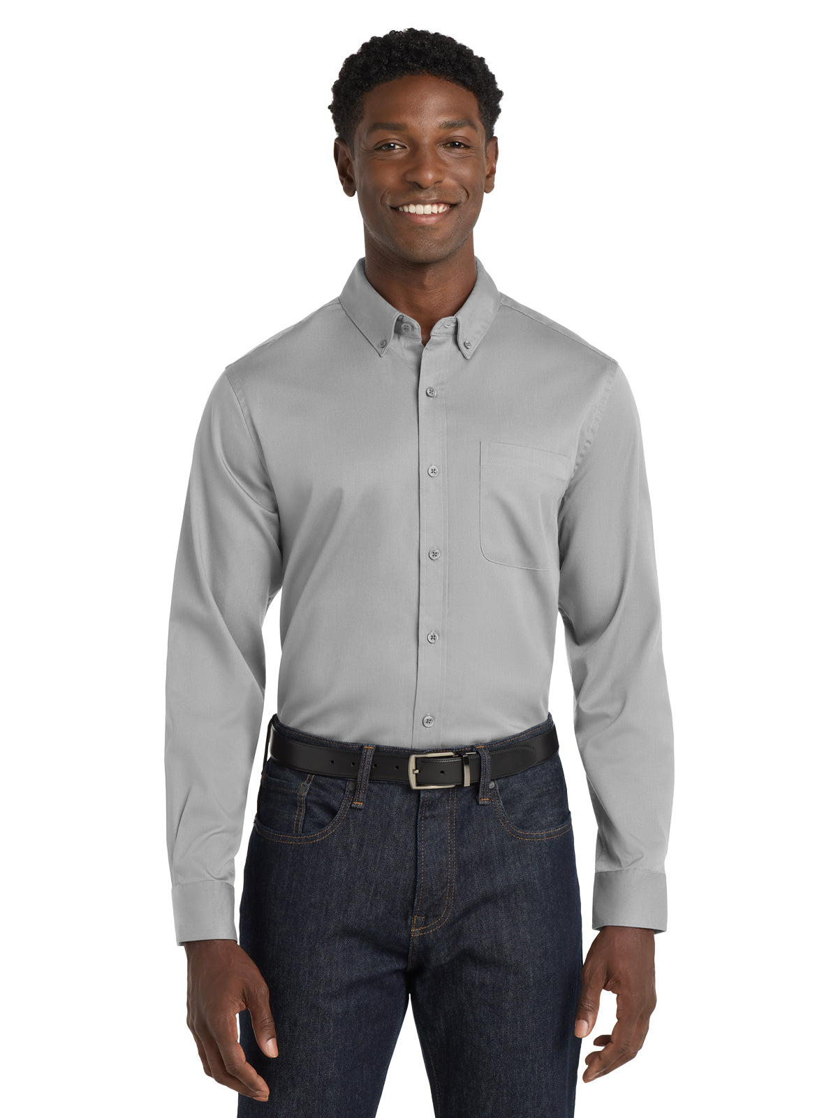Men's Long Sleeve Button Up Performance Shirt - W808 - Gusty Grey