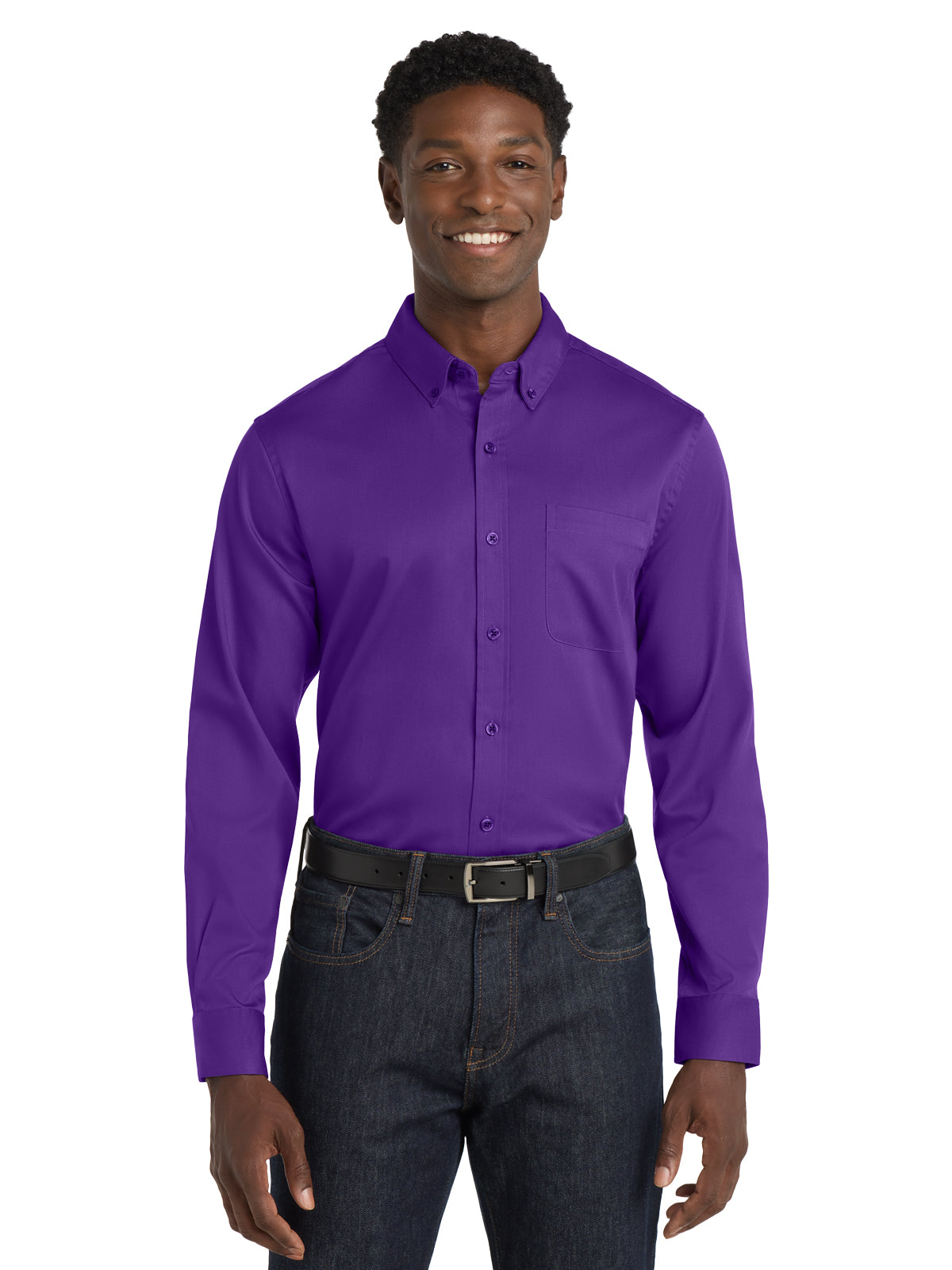 Men's Long Sleeve Button Up Performance Shirt - W808 - Purple