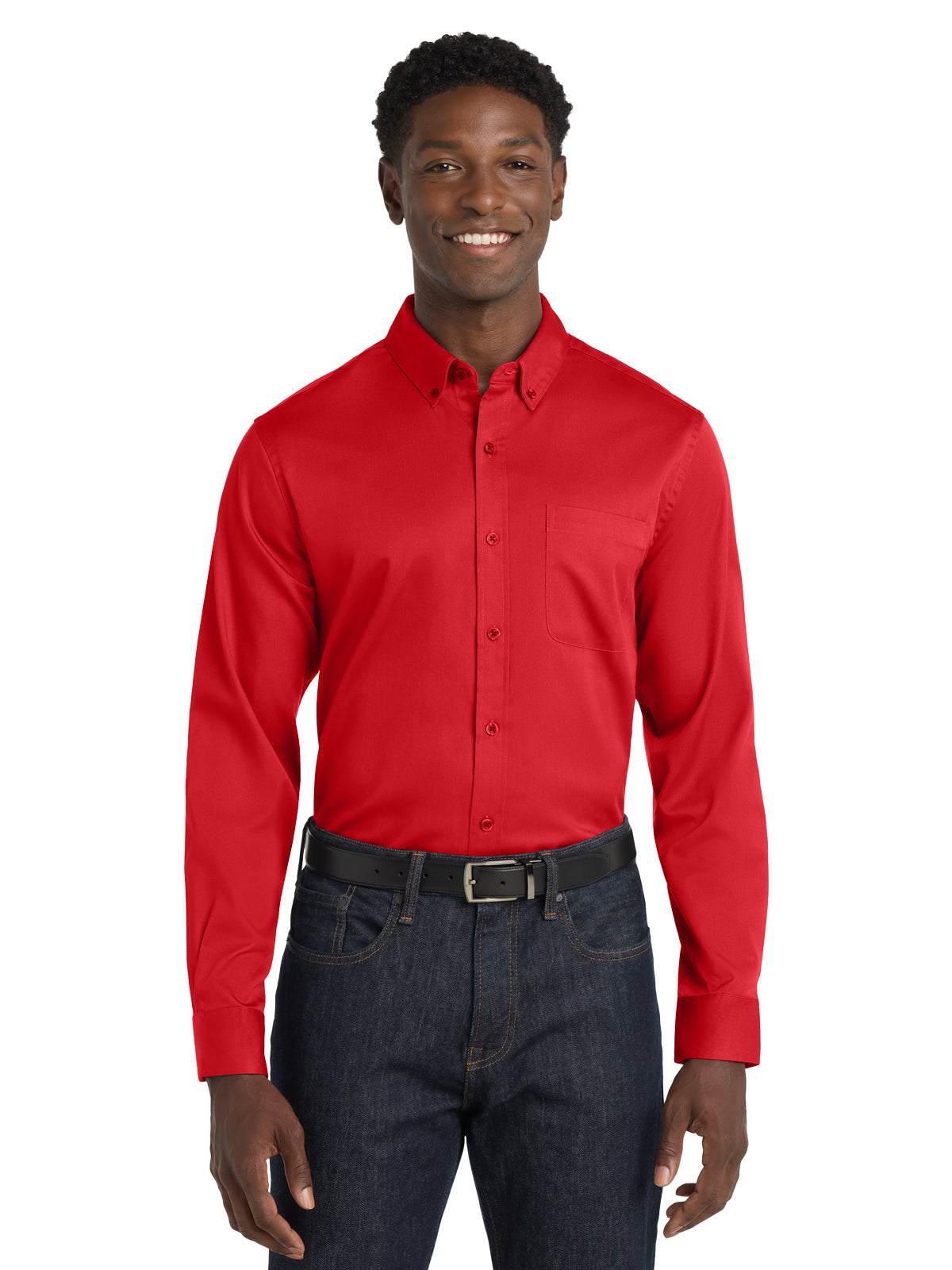 Men's Long Sleeve Button Up Performance Shirt - W808 - Rich Red