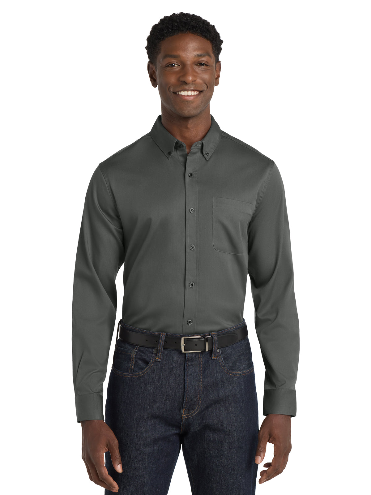 Men's Long Sleeve Button Up Performance Shirt - W808 - Storm Grey
