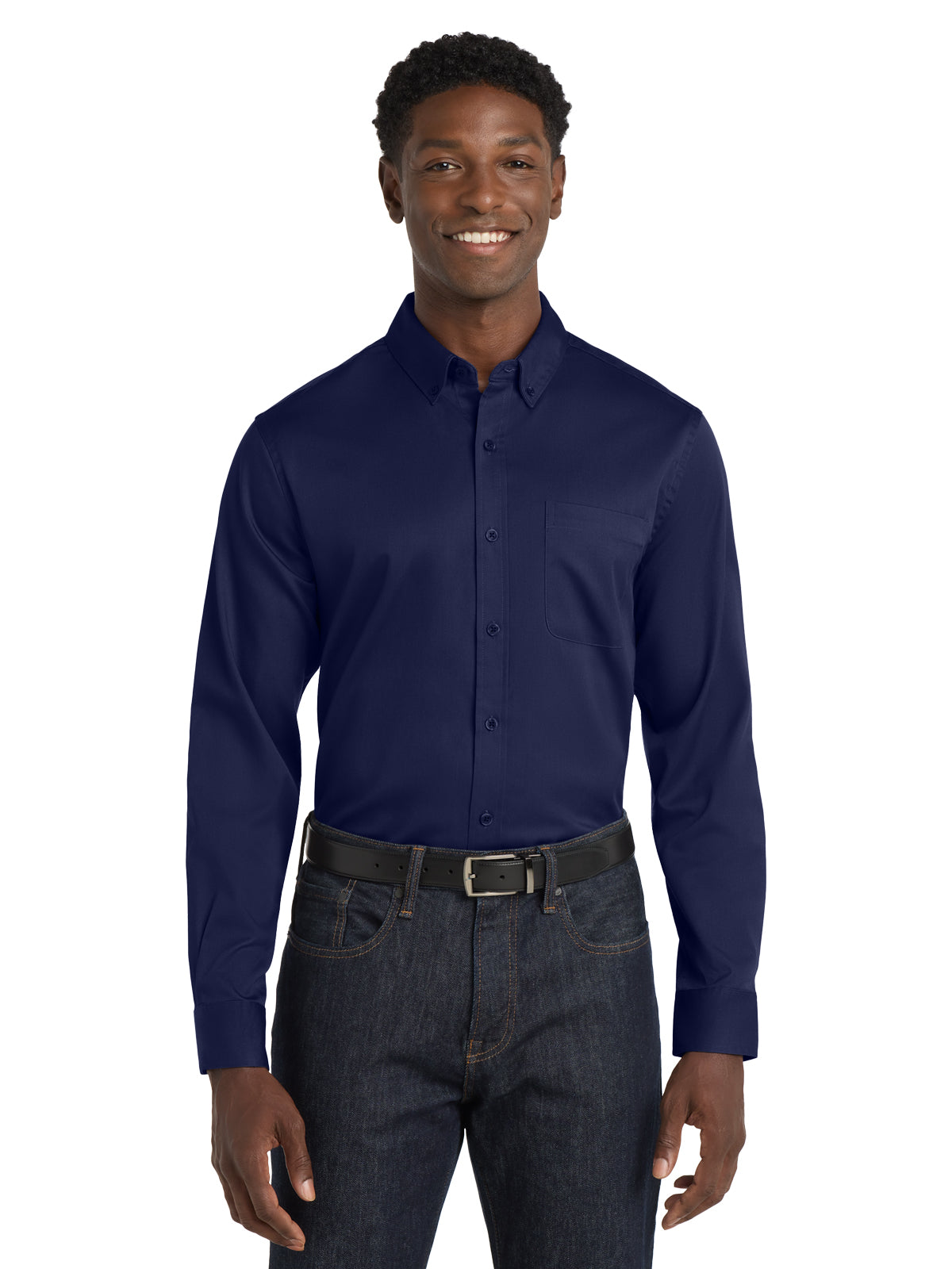 Men's Long Sleeve Button Up Performance Shirt - W808 - True Navy
