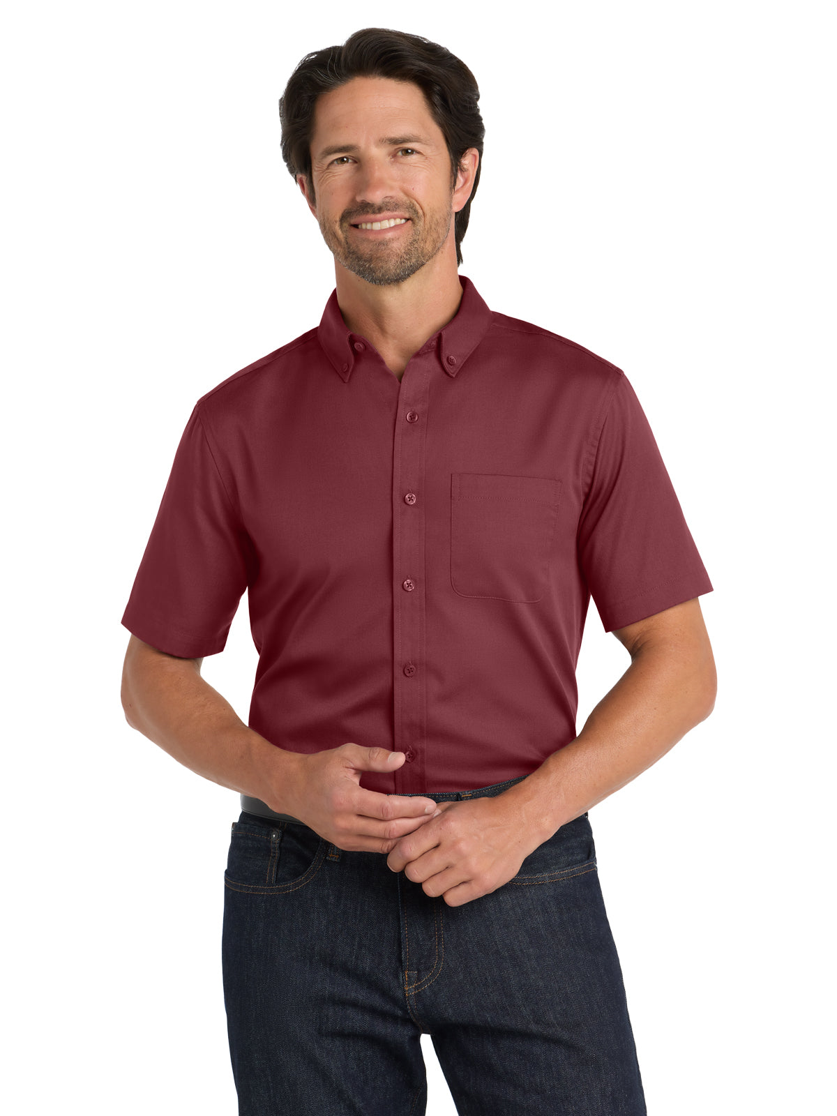 Men's Short Sleeve Button Up Shirt - W809 - Burgundy