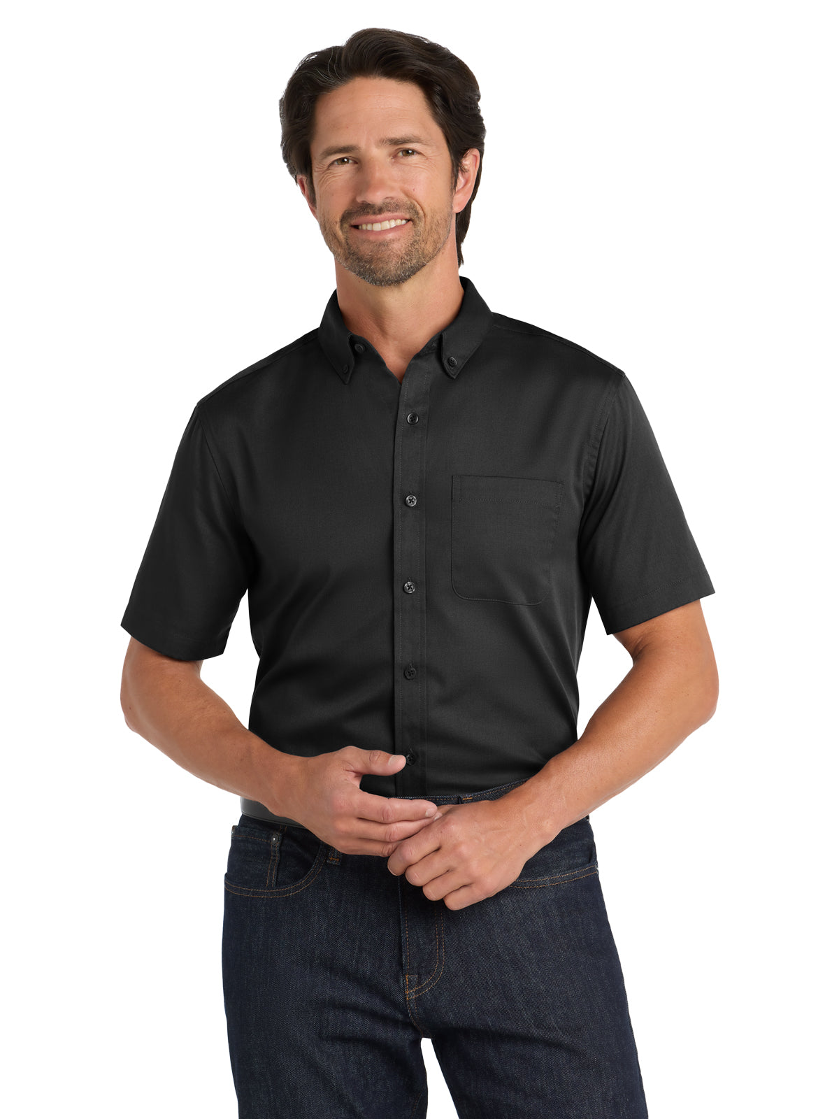 Men's Short Sleeve Button Up Shirt - W809 - Deep Black