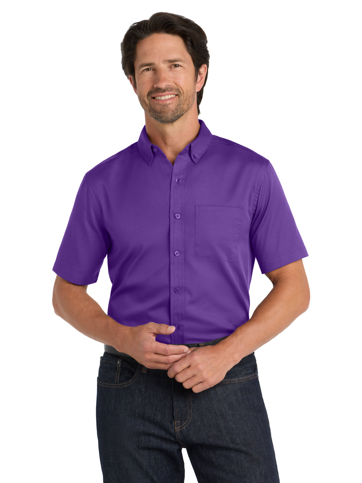 Men's Short Sleeve Button Up Shirt - W809 - Purple