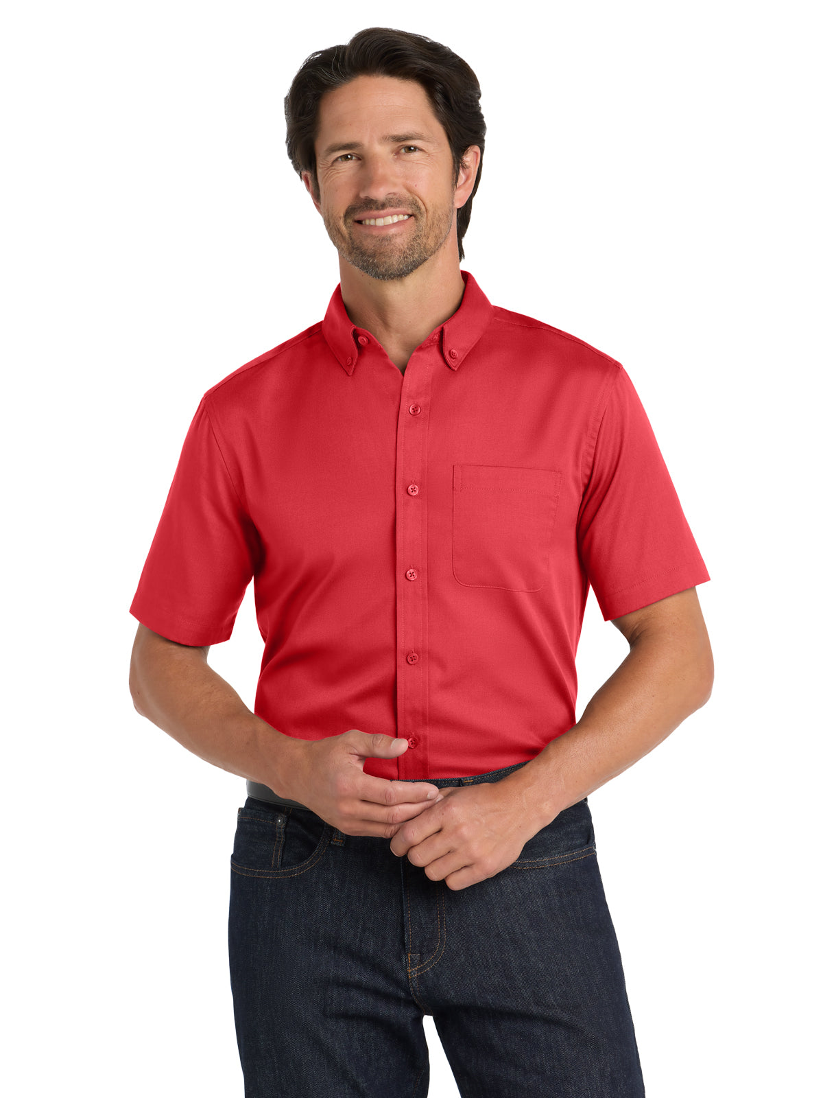 Men's Short Sleeve Button Up Shirt - W809 - Rich Red