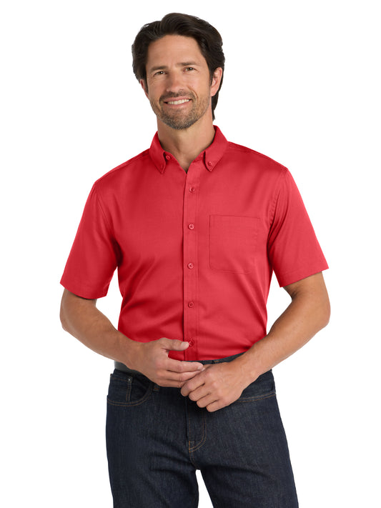 Men's Short Sleeve Button Up Shirt - W809 - Rich Red