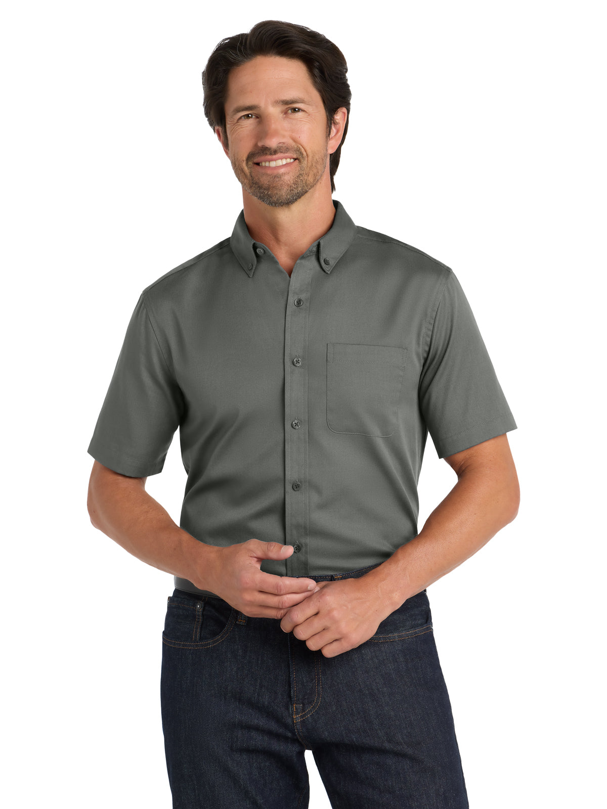 Men's Short Sleeve Button Up Shirt - W809 - Storm Grey