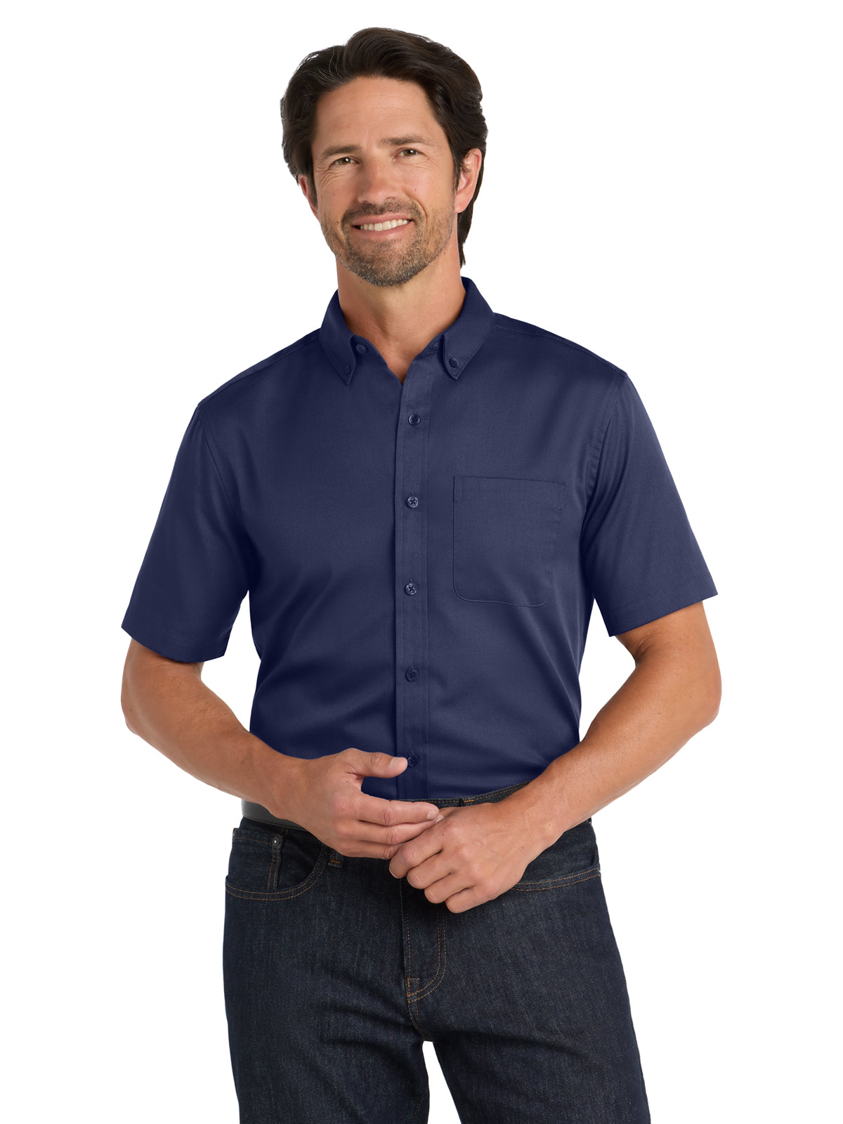 Men's Short Sleeve Button Up Shirt - W809 - True Navy