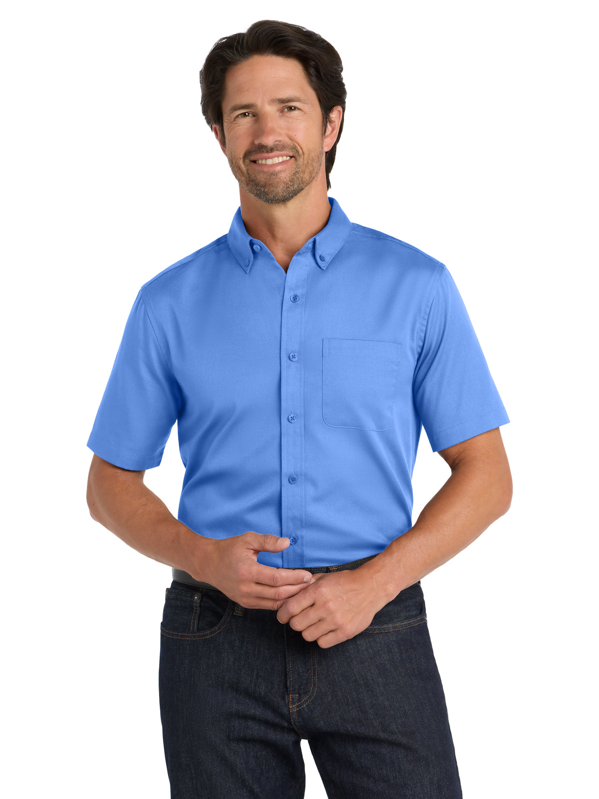 Men's Short Sleeve Button Up Shirt - W809 - Ultramarine Blue