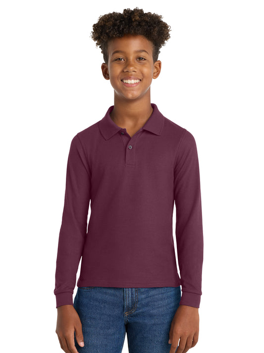 Youth Silk Touch Long Sleeve Polo - Y500LS - Burgundy
